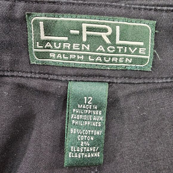 Lauren Ralph Lauren Active WOMENS SZ 12 Pants Black Chino Khaki Capris Preppy - Picture 8 of 10